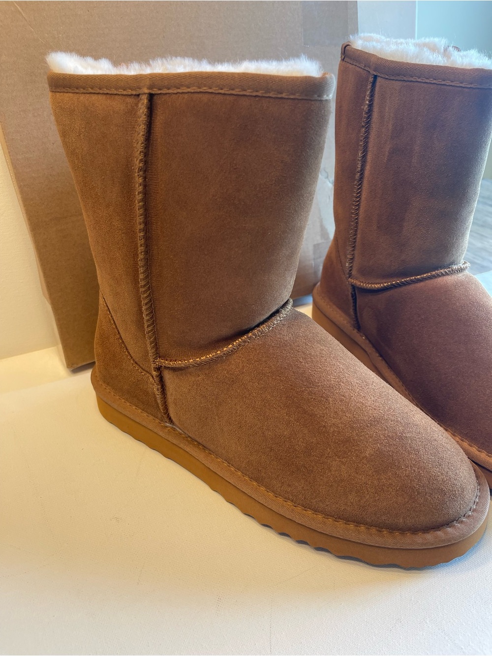NIB QUINCE 💯 AUSTRALIAN SHEARLING MID-CALF SUEDE LEATHER BOOT PECAN SIZE 8 - Picture 7 of 15